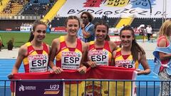 El cuarteto femenino que venci&oacute; en 4x100 metros en los Europeos Sub-23. 