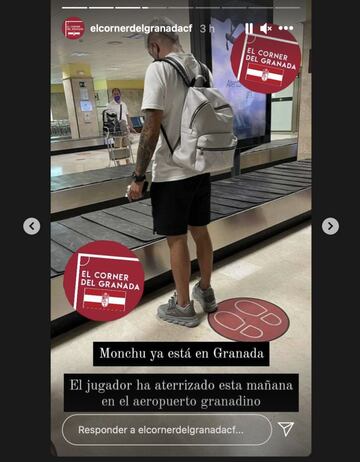 Publicación de El Corner del Granada CF del jugador Monchu en el aeropuerto de Granada.