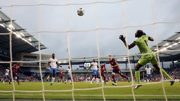 KANSAS CITY, KANSAS - JULY 11: Sam Vines #3 of the United States shoots past goalkeeper Brian Sylvestre #1 of Haiti to score during the 1st half of the 2021 CONCACAF Gold Cup Group B match at Children&#039;s Mercy Park on July 11, 2021 in Kansas City, Kan