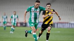 Federico Macheda, en su &uacute;ltimo partido frente al AEK Atenas.