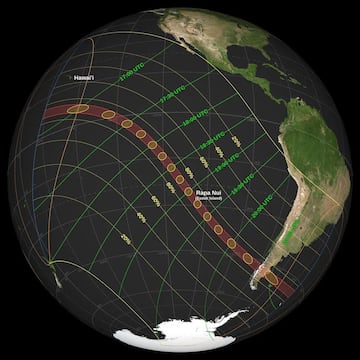 Path of the annular solar eclipse on October 2 that will cross the Pacific Ocean and parts of southern Chile and Argentina