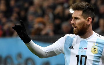 Argentina's Lionel Messi gestures during an international friendly football match between Russia and Argentina at the Luzhniki stadium in Moscow on November 11,