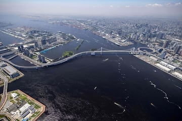 Es un puente colgante tendido sobre la parte norte de la Bahía de Tokio, en el barrio especial Minato-Ku, en Tokio, Japón. Conecta al puerto de Shibaura con la isla artificial de Odaiba.