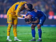 during the semi-finals second leg match between Tigres UANL and Cruz Azul, as part of the Liga BBVA MX, Torneo Apertura 2025 at Universitario Stadium, on December 06, 2025 in Monterrey, Nuevo Leon, Mexico.