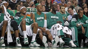 Jermaine O&#039;Neal, Paul Pierce, Ray Allen, Kevin Garnett y Ray Allen durante su etapa en los Celtics.