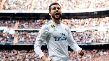 GRAF6355. MADRID, 09/12/2017.- El defensa del Real Madrid Nacho Fern&aacute;ndez celebra su gol marcado ante el Sevilla durante el partido correspondiente a la decimoquinta jornada de la Liga Santander disputado hoy en el estadio Santiago Bernab&eacute;u. EFE/Rodrigo Jimenez