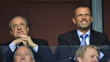 El presidente del Real Madrid, Florentino Pérez, y el de la UEFA, Aleksander Ceferin, en una imagen de archivo.