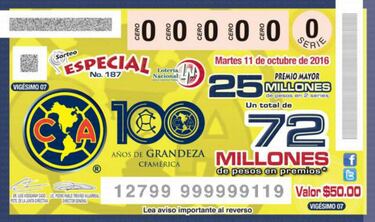 América presenta billete de lotería conmemorativo al centenario