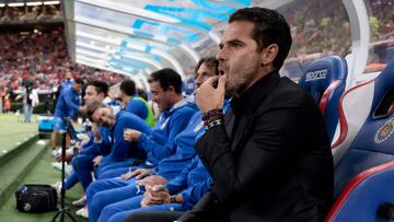 Guadalajara's Argentine coach Fernando Gago gestures during the Liga MX Apertura tournament football match between Guadalajara and Monterrey at the Akron Stadium in Zapopan, Jalisco State, Mexico, on September 28, 2024. (Photo by ULISES RUIZ / AFP)