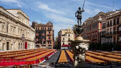 Palcos preparados en la Plaza de San Francisco, para que el público puede presenciar la procesiones de la Semana Santa, después de una espera de dos años debido a la pandemia del Covid- 19. Sevilla a 08 de abril 2022, en Sevilla (Andalucía, España)
08 ABRIL 2022
Eduardo Briones / Europa Press
08/04/2022