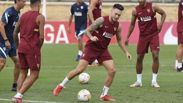 Ocampos, en el entrenamiento de hoy.