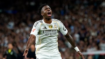 Soccer Football - LaLiga - Real Madrid v Celta Vigo - Santiago Bernabeu, Madrid, Spain - December 7, 2025 Real Madrid's Vinicius Junior reacts REUTERS/Ana Beltran
