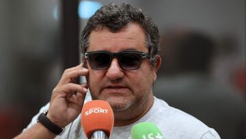 Italian-born Dutch football agent Mino Raiola speaks to journalists in 2016 at Nice Football Club.