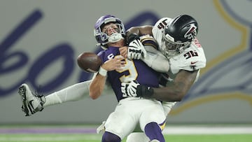 The Minnesota Vikings quarterback threw two interceptions, fumbled three times, and lost one of those fumbles in a rough outing against Atlanta.