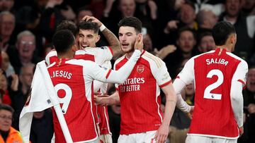 Los jugadores del Arsenal celebran el gol de Kai Havertz ante el Brentford.