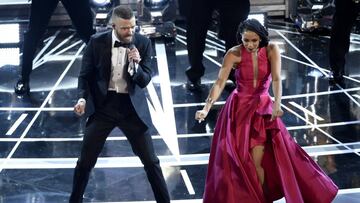 Justin Timberlake performs songs from best original song nominee "Can't Stop the Feeling," from "Trolls" at the Oscars on Sunday, Feb. 26, 2017, at the Dolby Theatre in Los Angeles. (Photo by Chris Pizzello/Invision/AP)