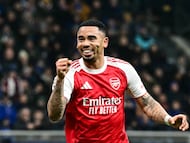 Gabriel Jesus celebra uno de sus goles con el Arsenal esta temporada.