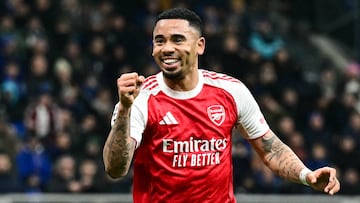 Gabriel Jesus celebra uno de sus goles con el Arsenal esta temporada.