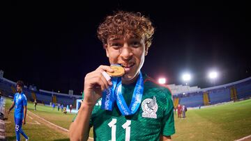 Fidel Barajas of Mexico during the game Mexico (Mexican National Team) vs United States (USA) corresponding to the great final of the Concacaf Under-17 Mens Championship Guatemala 2023, at Doroteo Guamuch Flores Stadium, on February 26, 2023.
<br><br>
Fidel Barajas de Mexico durante el partido Mexico (Seleccion Nacional Mexicana) vs Estados Unidos (EUA), correspondiente a la gran final del campeonato Masculino Sub-17 de la Concacaf Guatemala 2023, en el Estadio Doroteo Guamuch Flores, el 26 de Febrero de 2023.