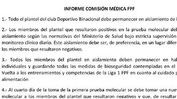 La Comisión Médica de la Federación Peruana de Fútbol ha pedido mediante un comunicado que todos los jugadores del equipo de Juliaca se aíslen.