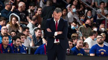 Sarunas Jasikevicius, Head coach of FC Barcelona gestures during the ACB Liga Endesa match between FC Barcelona and Lenovo Tenerife at Palau Blaugrana on April 24, 2022 in Barcelona, Spain. AFP7 24/04/2022 ONLY FOR USE IN SPAIN