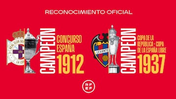 La RFEF reconoce al Levante como campeón de Copa de la República 1937 y al Deportivo de Concurso de España 1912