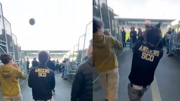 Aficionado llega al estadio y es recibido con un balonazo en la cara