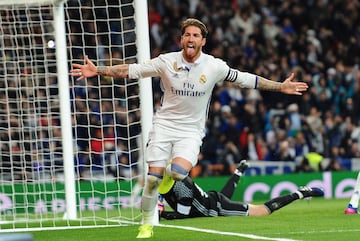 Sergio Ramos celebrates after scoring against Betis in March