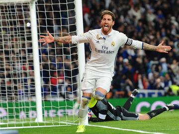 Sergio Ramos celebrates after scoring against Betis in March