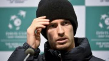 Andy Murray, durante la rueda de prensa previa a la final de la Copa Davis entre Bélgica y Reino Unido que se disputa este fin de semana en la ciudad belga de Gante.