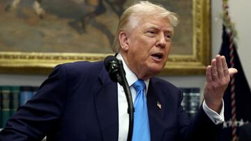 U.S. President Donald Trump speaks after signing the VA Home Loan Program Reform Act at the White House in Washington, D.C., U.S., July 30, 2025. REUTERS/Evelyn Hockstein