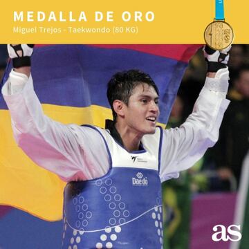 Miguel Trejos levantó sus brazos y no podía creer que estaba celebrando una medalla de oro. El taekwondista caleño venía luchando por ser primero desde hace cuatro años cuando las justas se realizaron en Toronto y en las que solo pudo colgarse el bronce.