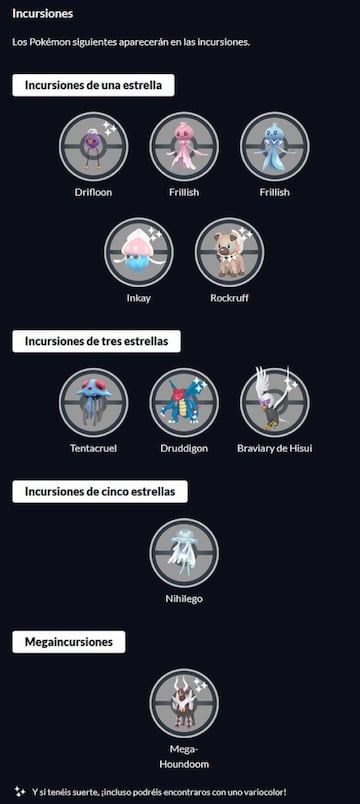 Incursiones disponibles durante el evento Eclipse Astral de Pok&eacute;mon GO