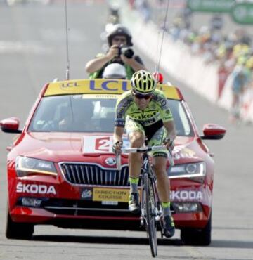 Alberto Contador en la llegada a meta.