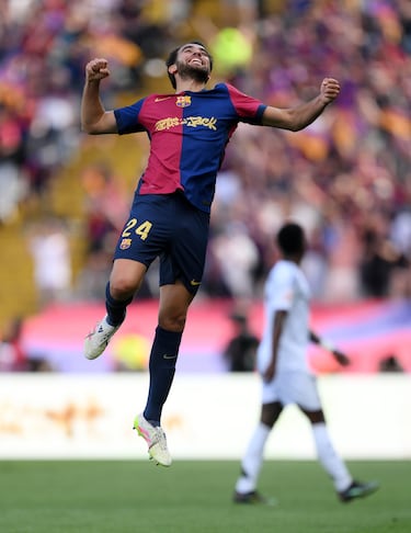 Eric García celebra el 1-2 al Real Madrid. 