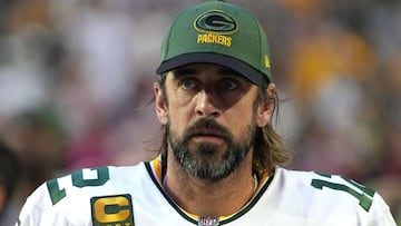 Green Bay Packers quarterback Aaron Rodgers (12) is shown during the first half of an NFL football game against the Arizona Cardinals, Thursday, Oct. 28, 2021, in Glendale, Ariz. Packers quarterback Aaron Rodgers is in the NFL&rsquo;s COVID-19 protocol and will miss Sunday&rsquo;s game at Kansas City. Green Bay coach Matt LaFleur confirmed Wednesday, Nov. 3, 2021, that Rodgers was in the protocol, but would not say if Rodgers had tested positive nor if the reigning NFL MVP has been vaccinated. (AP Photo/Rick Scuteri)