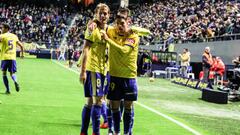 Los jugadores del C&aacute;diz celebran un gol. 