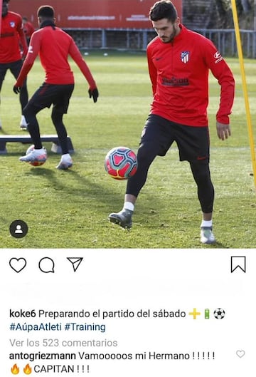 Mensaje de Griezmann a Koke en Instagram.