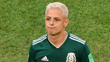 Javier Hernández "Chicharito" con cara de circunstancias en un partido con la selección de México del Mundial de Rusia.