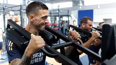 Joselu y Nacho, en su primera sesión de la pretemporada este sábado.