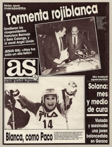 All not well at Atleti as two board members resign and Jesus Gil claiming it "was a good day". Cover from November 27, 1987