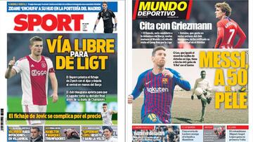 Portadas de Sport y Mundo Deportivo del 1 de abril de 2019.