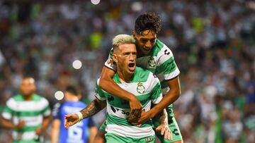 Brian Lozano celebrates his goal 4-3 of Santos during the game Santos vs Monterrey, corresponding Round 01 the Torneo Apertura 2022 of the Liga BBVA MX at TSM -Corona- Stadium, on July 3, 2022.
<br><br>
Brian Lozano celebra su gol 4-3 de Santos durante el partido Santos vs Monterrey,, correspondiente a la Jornada 01 del Torneo Apertura 2022 de la Liga BBVA MX en el Estadio TSM -Corona-, el 3 de julio de 2022.