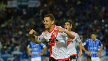 Rodrigo Mora celebra el gol que le da la victoria a River Plate ante Godoy Cruz.