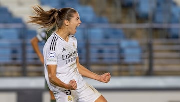 Signe Bruun celebra un gol con el Real Madrid en Champions.