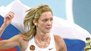 <b>VALENCIA 2008. </b>Yelena Soboleva tras vencer en los Mundiales.
