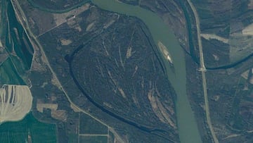 Imagen satelital de Gornja Siga, territorio conocido como Liberland, ubicado en la orilla occidental del río Danubio entre Croacia y Serbia.