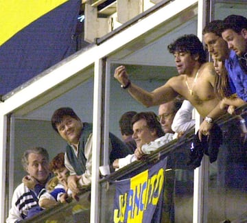 Diego Armando Maradona supporting Boca Juniors at La Bombonera.