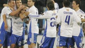 <b>ALEGRÍA. </b>Los jugadores del Zaragoza celebran uno de los goles que han logrado en la segunda vuelta.