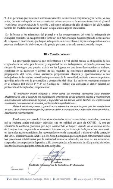 Sifup solicita a la ANFP tomar precauciones por Covid-19